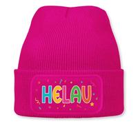 Helau - lustige Wintermütze | Beanie für Damen & Herren, warm, elastisch & Unisex, Strickmütze mit Patch & Druck, perfekt für Après-Ski, Weihnachtsmarkt & Fasching, Karneval, Fasnet | Pink