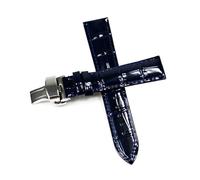 HELBAY Herren-Uhrenarmband aus Leder, 12/14/15/16/18 mm, Faltschließe, glänzende Oberfläche,Blau Silber Faltbar,16 mm