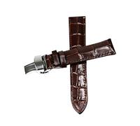 HELBAY Herren-Uhrenarmband aus Leder, 12/14/15/16/18 mm, Faltschließe, glänzende Oberfläche,Braun Silber Klappbar,14 mm