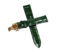 HELBAY Herren-Uhrenarmband aus Leder, 12/14/15/16/18 mm, Faltschließe, glänzende Oberfläche,Grün Gold,18 mm