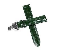 HELBAY Herren-Uhrenarmband aus Leder, 12/14/15/16/18 mm, Faltschließe, glänzende Oberfläche,Grün Silber Faltbar,16 mm