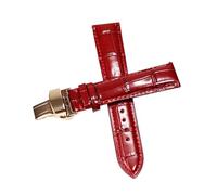 HELBAY Herren-Uhrenarmband aus Leder, 12/14/15/16/18 mm, Faltschließe, glänzende Oberfläche,Rot Roségold,14 mm