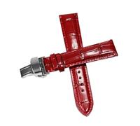 HELBAY Herren-Uhrenarmband aus Leder, 12/14/15/16/18 mm, Faltschließe, glänzende Oberfläche,Rot Silber,16 mm
