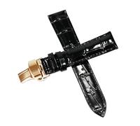 HELBAY Herren-Uhrenarmband aus Leder, 12/14/15/16/18 mm, Faltschließe, glänzende Oberfläche,Schwarz Gold,16 mm