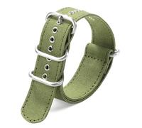 HELBAY Men's Thickened Canvas Nylon Watch Straps, Stainless Steel Pin Buckle Wristband, 18/20/22/24mm,Armeegrün-Silber,20 mm
