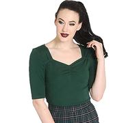 Hell Bunny Damen Oberteil Philippa Vintage Basic Retro Shirt Grün XL