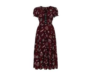 Hell Bunny Doomed Dress Frauen Langes Kleid rot/schwarz/weiß XXL 100% Viskose Abendkleider, Romantik