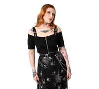 Hell Bunny Obsidian Top - Gothic Strappy Crop Top mit Reißverschluss, Dark Fashion Style, Schwarz, L
