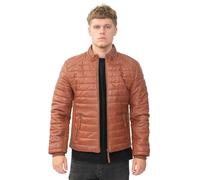 Hellbraune Herren-Pufferjacke aus gestepptem Leder - Tallinn 2XL