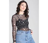 Hellbunny - Hello Goodbye Mesh Black - Longsleeve - Schwarz - XS - 90% Polyester, 10% Elastan,Maschenware Schwarz XS