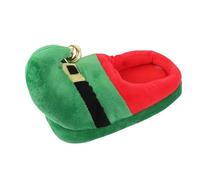 Hellery Weihnachts Hausschuhe Erwachsene Plüsch Slipper Metallglocken Dekor Rutschfeste Sohle Komfort Kuschelschuh für Eltern Paare Winterfeiern Geschenk Inne, Rot Grün