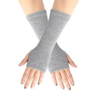 (Hellgrau) 2 Stück gestrickte fingerlose Handschuhe mit Fingerlöchern, wärmend, lang, für den Winter