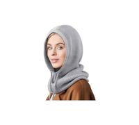 (Hellgrau) Wintermützen für Damen, Sturmhaube, Strickmütze, Totenkopfmütze mit Kordelzug, warmer Kapuzenschal