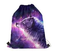 HELLHERO Turnbeutel mit Kordelzug, Rucksack für Kinder, Damen, Herren, Reisen, Sport, Galaxy Wolf, One size