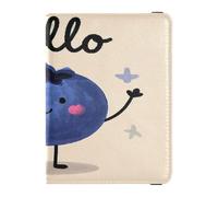 Hello Cartoon Cute Blue Blueberry Leather decorative passport book holder Vaccine Case Protector Cover Passport Holder Combo with Vaccine Card Slot Ultra Slim, Hello Cartoon Cute Blue Blueberry, 1