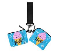 Hello Cartoon Cute Pink Ice Cream Damen Münzgeldbörsen Kartenetuis Dünn Flach Karte Geld Halter mit Armband für Arbeit Reisen 2 Stück, Hello Cartoon süßes rosa Eis, 1 size, Casual