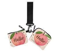 Hello Cartoon Cute Pink Peach Damen Geldbörsen Kartenhüllen Dünn Flach Visitenkartenhalter mit Reißverschlusstasche für den täglichen Gebrauch 2 Stück, Hello Cartoon süßer rosa Pfirsich, 1 size