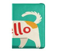Hello Cartoon Cute White Dog Leather decorative waterproof passport holder for travel Vaccine Case Protector Cover Passport Case Travel Documents Wallet Waterproof, Hello Cartoon süßer weißer Hund, 1