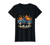 Hello Fall Shirt Lustig Halloween Kür ffel Plaid Truck Preisgünstiges Grafik-T-Shirt, Damen, Schwarz, XL