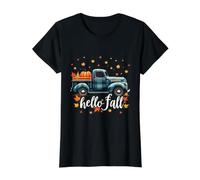 Hello Fall Shirt Lustig Halloween Kür ffel Plaid Truck Preisgünstiges Grafik-T-Shirt, Damen, Schwarz, L