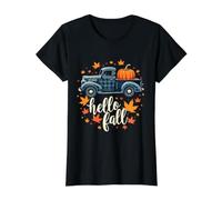 Hello Fall Shirt Lustig Halloween Kür ffel Plaid Truck Preisgünstiges Grafik-T-Shirt, Damen, Schwarz, L