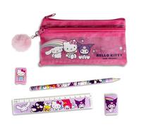 Hello Kitty 5-teiliges Schreibwaren-Set mit Federmäppchen, Bleistift, Lineal, Radiergummi und Spitzer für Kinder