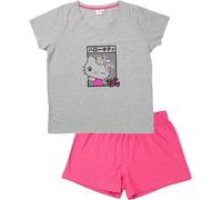 United Labels Hello Kitty Schlafanzug für Damen - Pyjama Set Kurzarm Oberteil mit Shorts Grau/Pink (DE/NL/SE/PL, Alphanumerisch, XL, Regular, Regular, Grau/Pink)