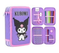 Hello Kitty Federmäppchen Mädchen Federtasche Gefüllt mit Schulsachen Buntstifte Filzstifte und Vieles Mehr Cinnamoroll Kuromi Sanrio Geschenk Idee (Mehrfarbig Kuromi)