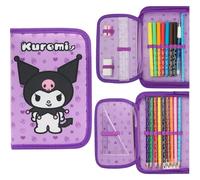 Hello Kitty Federmäppchen Mädchen Federtasche Gefüllt mit Schulsachen Buntstifte Filzstifte und Vieles Mehr Cinnamoroll Kuromi Sanrio Geschenk Idee (Flieder Kuromi)