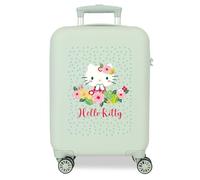 Hello Kitty Floral Kinderkoffer, starr, ABS, seitlicher Zahlenschloss, 4 Räder, Handgepäck, grün, Talla única, Kabinenkoffer