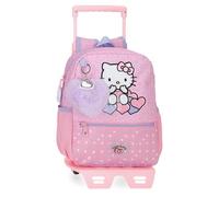 Hello Kitty Hearts & Dots Schulrucksack mit Trolley, Rosa, 23 x 28 x 10 cm, Polyester, 6,44 l, Rosa, Schulrucksack mit Trolley