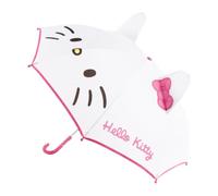Hello Kitty Kinder-Regenschirm für Mädchen, manueller Regenschirm mit Ohren und 3D-Schleife, Weiß und Rosa, robuste Fiberglasstruktur, offizielles Lizenzprodukt, ideal für Regen und Schule
