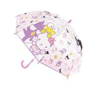 Hello Kitty Kinder-Regenschirm, transparent, 45 cm, POE, gebogener Griff und Glasfaserstäbe, offizielles Lizenzprodukt für Schule und Regentage