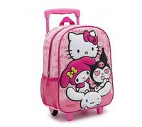 Hello Kitty Kinderrucksack mit Rollen, 3D-Schultrolley mit Teleskopgriff, seitlicher Netztasche und Reißverschluss, offizielle Lizenz für Kindergarten und Schule