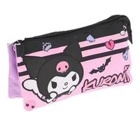 Hello Kitty KUROMI - Federmäppchen mit 3 Fächern, für Schule und Kindergarten, für Kinder und Jugendliche, 22 x 12 cm