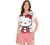 Hello Kitty Pyjama Damen Kurz Anime Schlafanzug Set Bequemer Kawaii Hausanzug Sommer Nachtwäsche Loungewear Geschenke für Frauen (M, Weiß/Rosa)