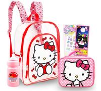 Hello Kitty Rucksack Boba für Mädchen - Paket mit 40,6 cm Rucksack, Aufkleber, Flasche, mehr Schulbedarf, Transparent, Hello Kitty Clear Rucksack, Hello Kitty Transparent Rucksack, Hello Kitty
