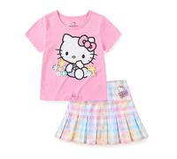 Hello Kitty Sanrio Mädchen T-Shirt mit kurzen Ärmeln und Faltenrock für große Kinder, Pink, 4