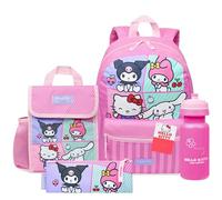 Hello Kitty Sanrio Rucksack Kinder Set 4 Teilig Kuromi Mädchen Kinderrucksack mit Trinkflasche Lunchtasche Federmäppchen
