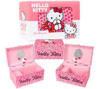 Hello Kitty Schmuckkästchen Mädchen mit Spieluhr Spiegel Schmuckschatulle Kinder für Ringe Ohrringe Halskette Anime Geschenke Mädchen