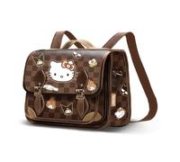 Hello Kitty Squares-Satchel Rucksack-Schultertasche, Braun, 27 x 20 cm