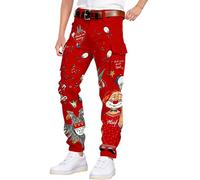 HELLORSOON Chino Cargo Hose Rot Weiss Gestreiftes Karneval Hose Hippie Herren Stretch Slim Fit Freizeithose Männer Modern Sport Jogginghosen Elastische Pants Köln Karneval Kostüm Herren