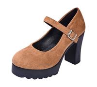 HELLORSOON Damen High Heel Ballerinas mit Blockabsatz Breite Füße Schuhe Elegant Absatzschuhe mit hohem Blockabsatz Party-Schuhe rutschfest Weite H Hochzeitsschuhe Breite Füße Bequeme Spangenpumps