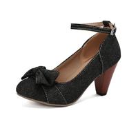 HELLORSOON Damen High Heel Ballerinas mit Blockabsatz Breite Füße Schuhe Elegant Bequem Festliche Trachtenschuhe Brautschuhe Elegant Dirndlschuhe Breite Füße Plateau Brautschuhe