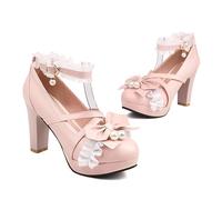 HELLORSOON Damen High Heel Ballerinas mit Blockabsatz Breite Füße Schuhe Geschlossene Runde Zehe Festliche Absatzschuhe Geschlossene Spangenpumps Halbschuhe Zum Kleid