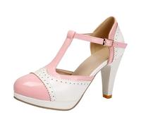 HELLORSOON Damen High Heel Ballerinas mit Blockabsatz Breite Füße Schuhe Geschlossene Runde Zehe Festliche Absatzschuhe Geschlossene Spangenpumps Halbschuhe Zum Kleid