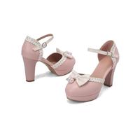 HELLORSOON Damen Keilpumps mit Knöchelriemen Elegant Hohe Schuhe Plateau High Heel Schuhe rutschfeste Chunky Heel Kleid Geschlossene Pumps Highheels Weite H Keilpumps
