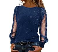 HELLORSOON Glitzer Bluse Damen Festlich Pailletten Spitzen Tunika Festliche Oberteile Damen Große Größen Glitzer Outfit Party Bluse Netzoberteil Festliche Top Silvester Kleider
