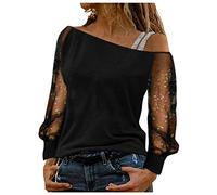 HELLORSOON Glitzer Bluse Damen Festlich Pailletten Spitzen Tunika Herbst Winter Glitzeroberteil Silvester Outfit Damen Langarm Tunika Festliche Blusen Glitzer Top Pullover