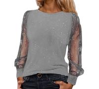 HELLORSOON Glitzer Bluse Damen Pailletten Spitzen Tunika Damenoberteile Elegant Festlich Festliches Outfit Große Größen Wickelbluse Party Top Damen Pullover Elegant